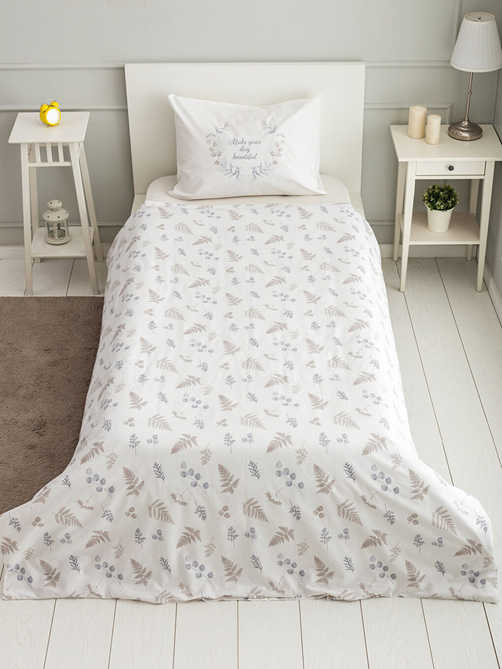 Bej Baskılı Tek Kişilik Nevresim Seti-1