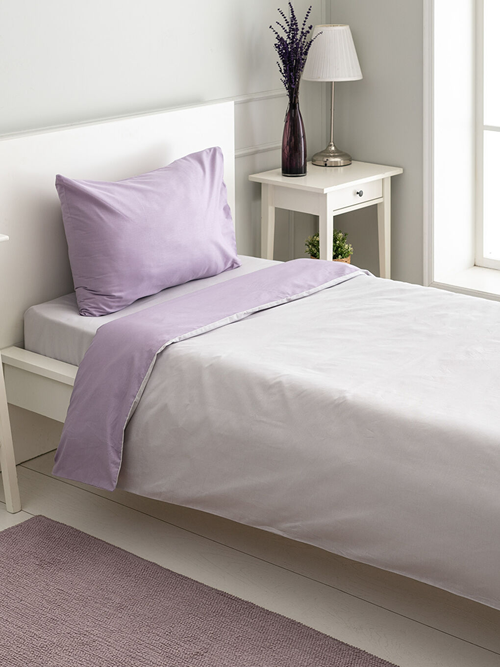 Mor Tek Kişilik Çift Taraflı Nevresim Takımı-1