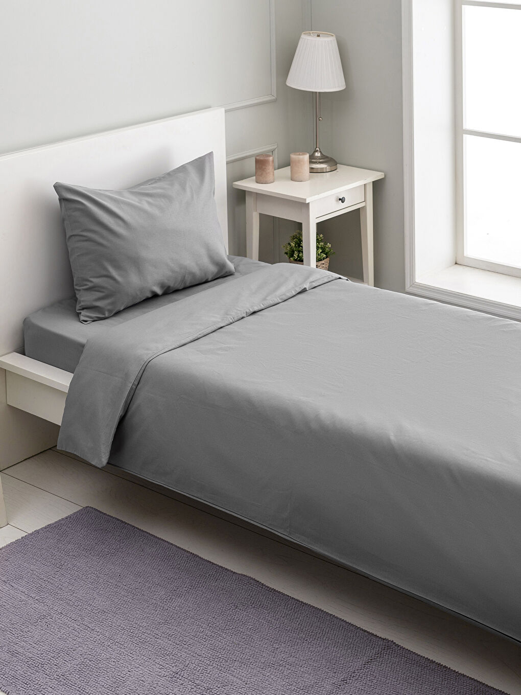 Gri Tek Kişilik Nevresim Takımı