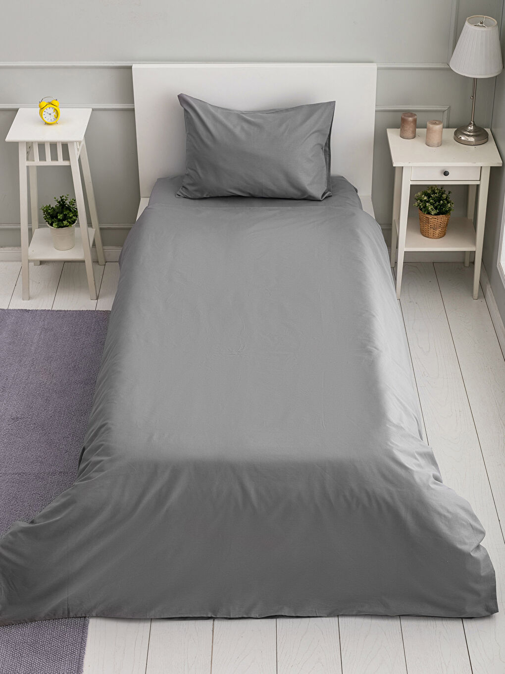 Gri Tek Kişilik Nevresim Takımı-1