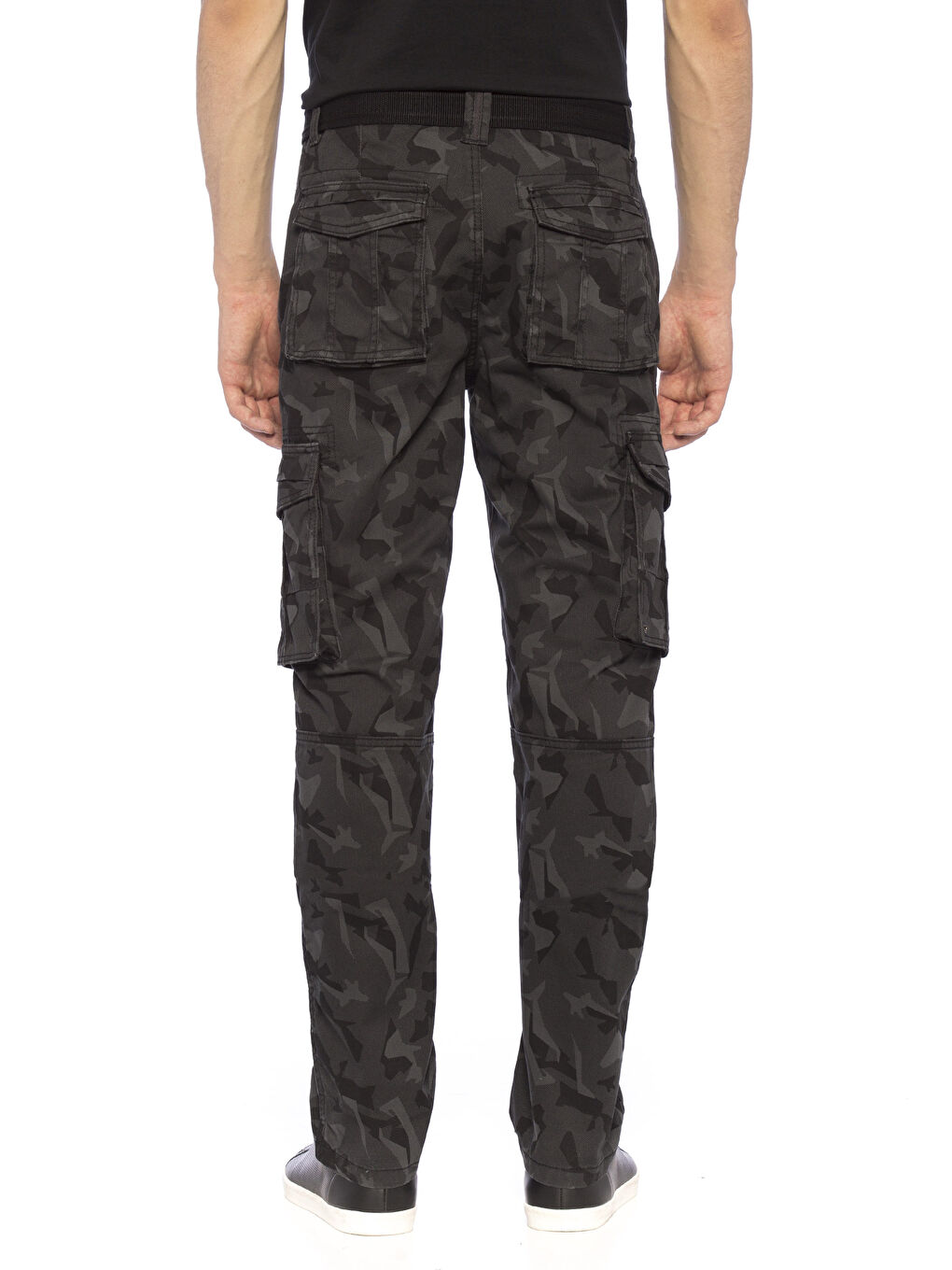 Siyah Regular Fit Kamuflaj Desenli Erkek Kargo Pantolon-3