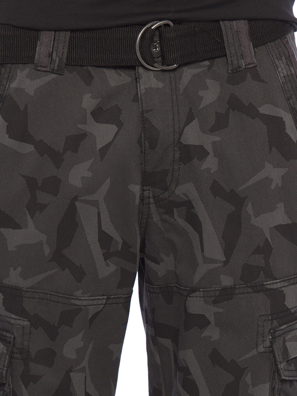 Siyah Regular Fit Kamuflaj Desenli Erkek Kargo Pantolon-5