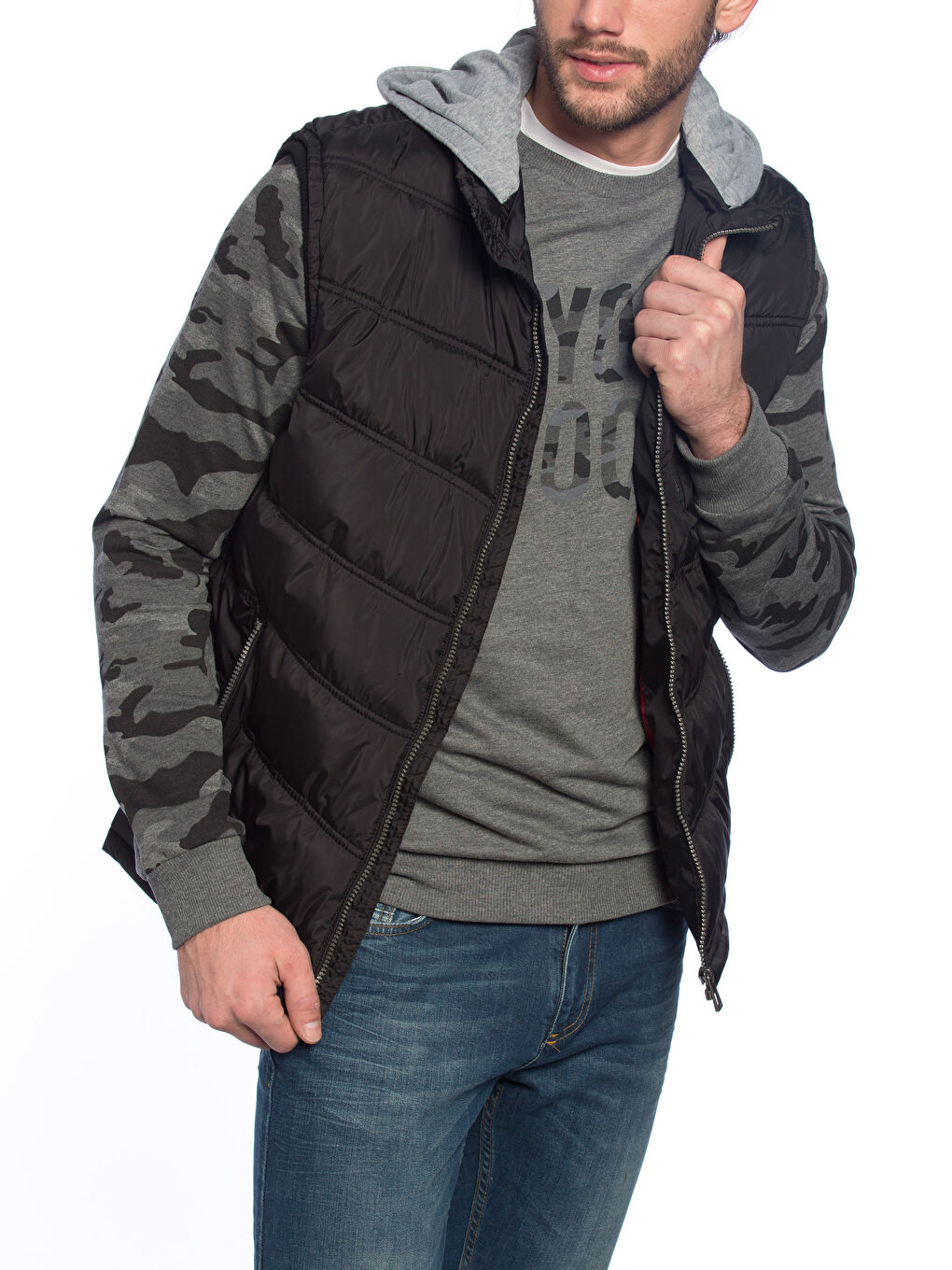 Siyah Standart Kalıp Kapüşonlu Şişme Yelek