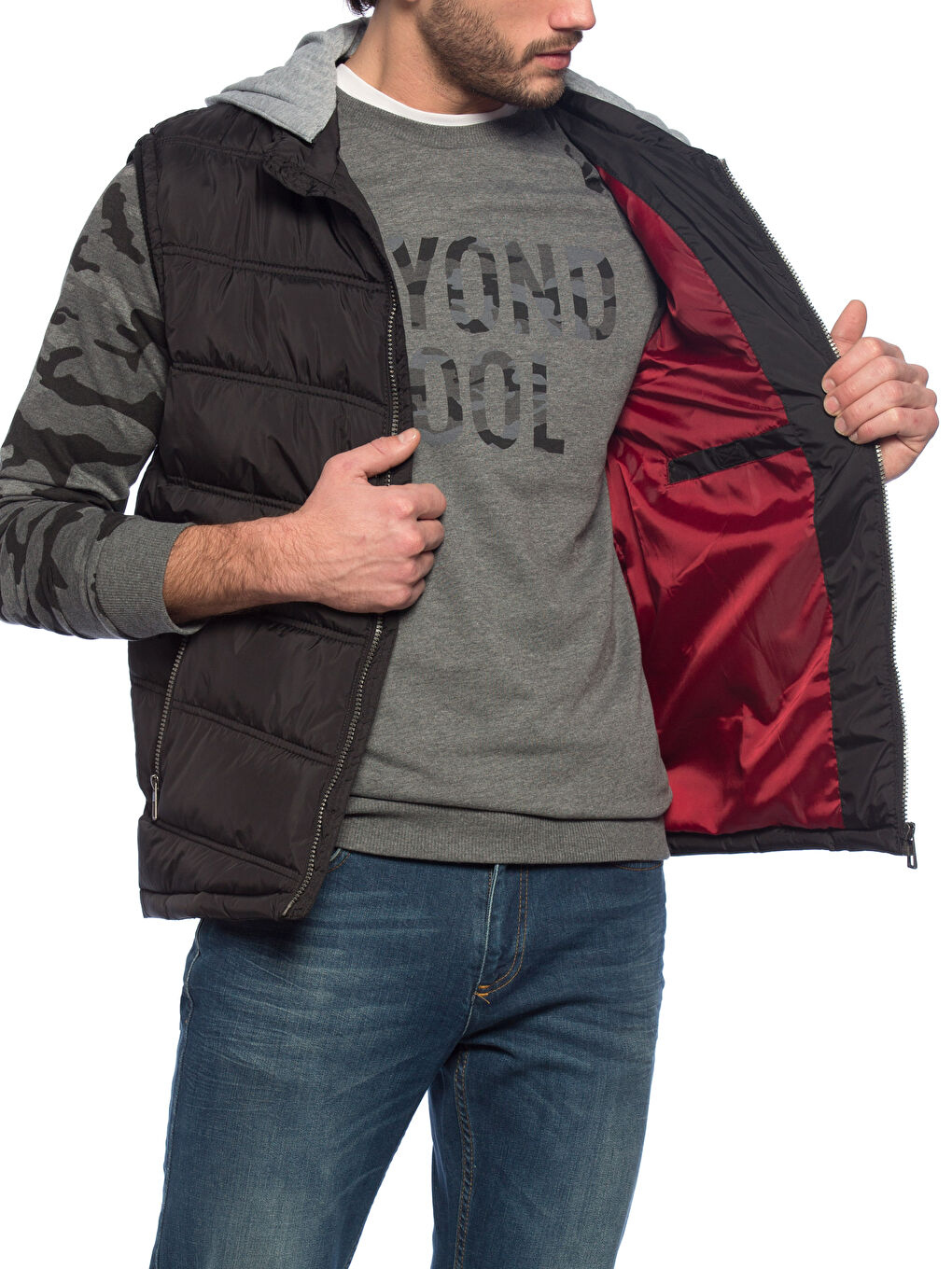 Siyah Standart Kalıp Kapüşonlu Şişme Yelek-4