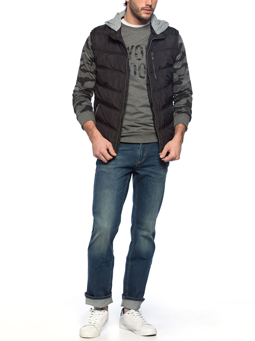 Siyah Standart Kalıp Kapüşonlu Şişme Yelek-6