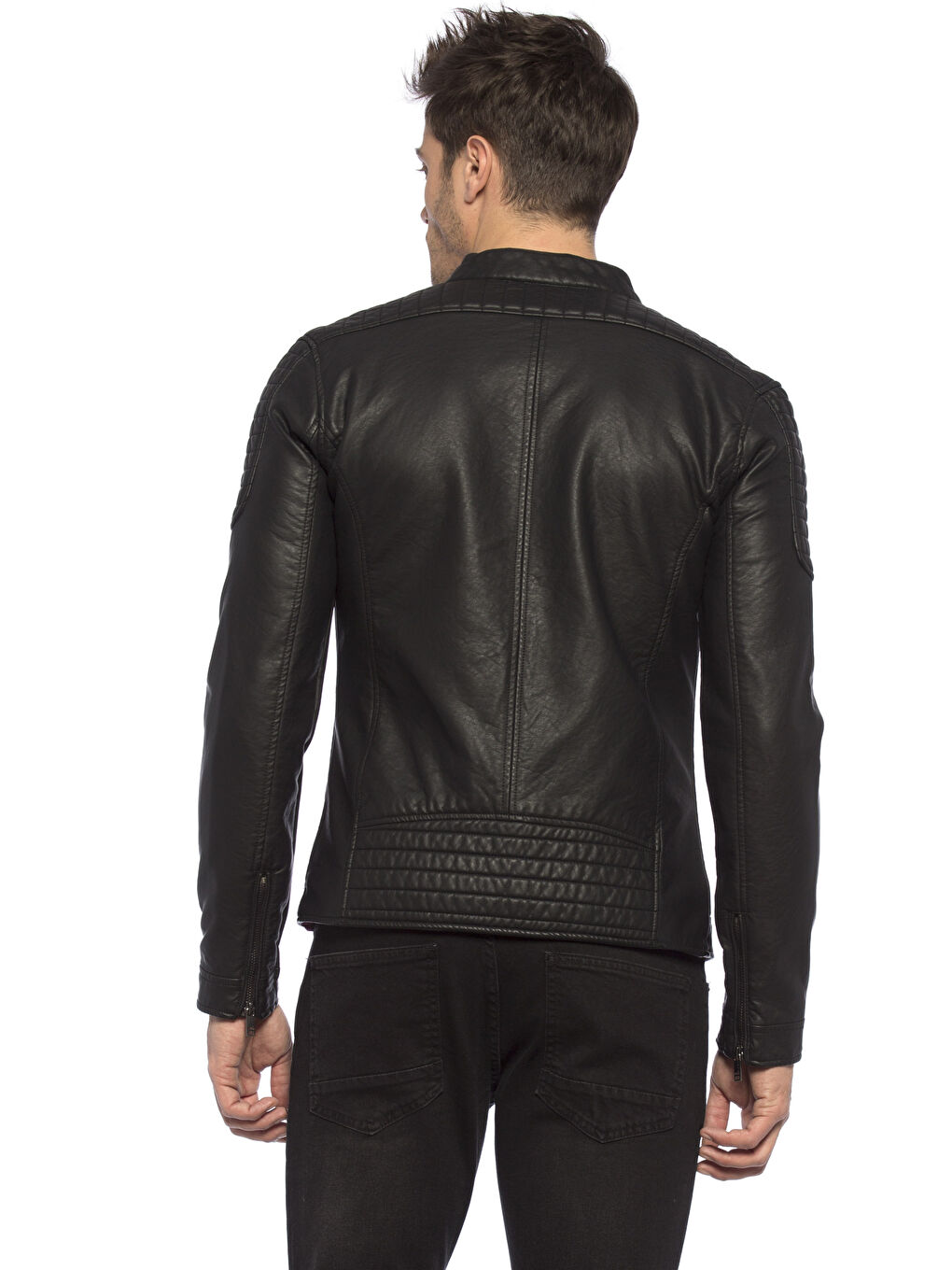 Yeni Siyah Deri Görünümlü Mont-4