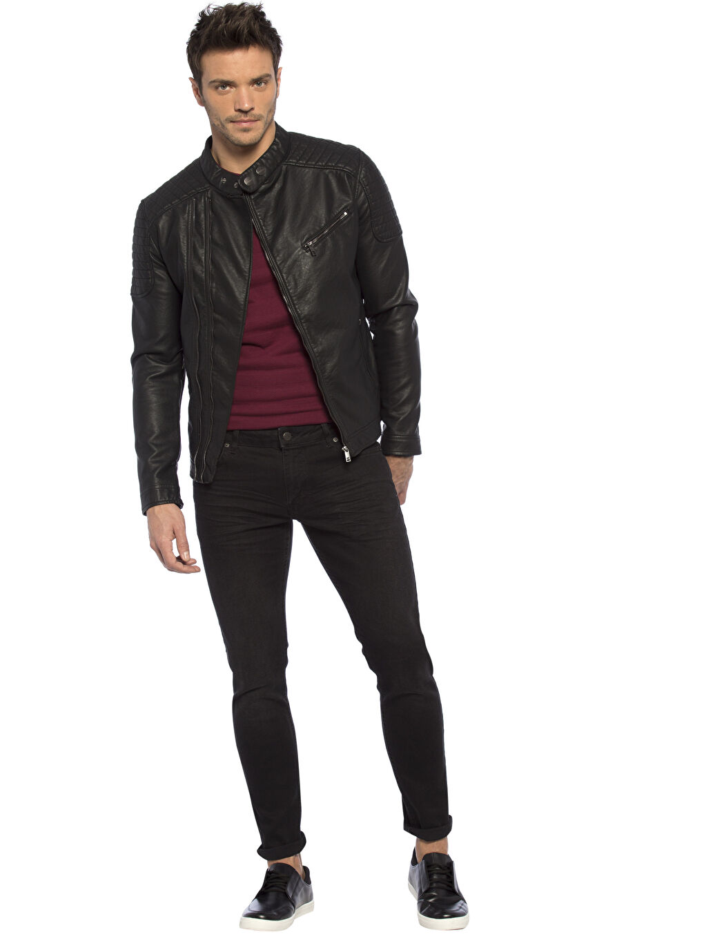 Yeni Siyah Deri Görünümlü Mont-5