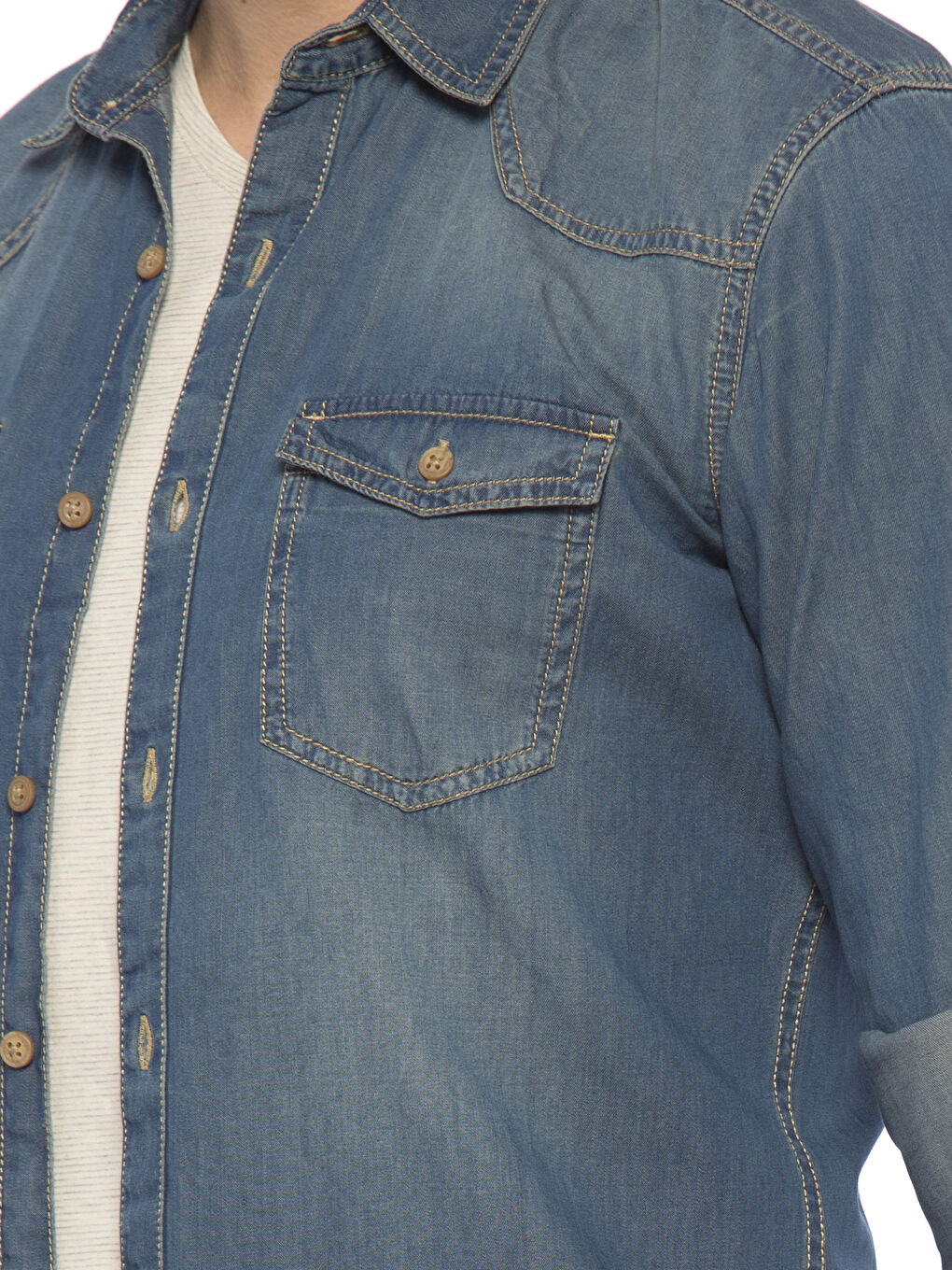 Orta İndigo Rodeo Jean Gömlek-3