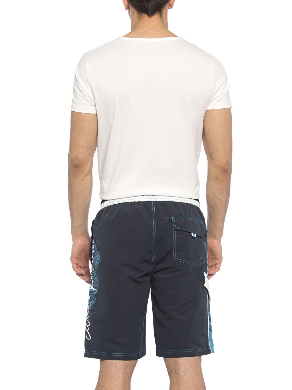 İndigo Diz Hizası Boy Baskılı Deniz Şortu-1