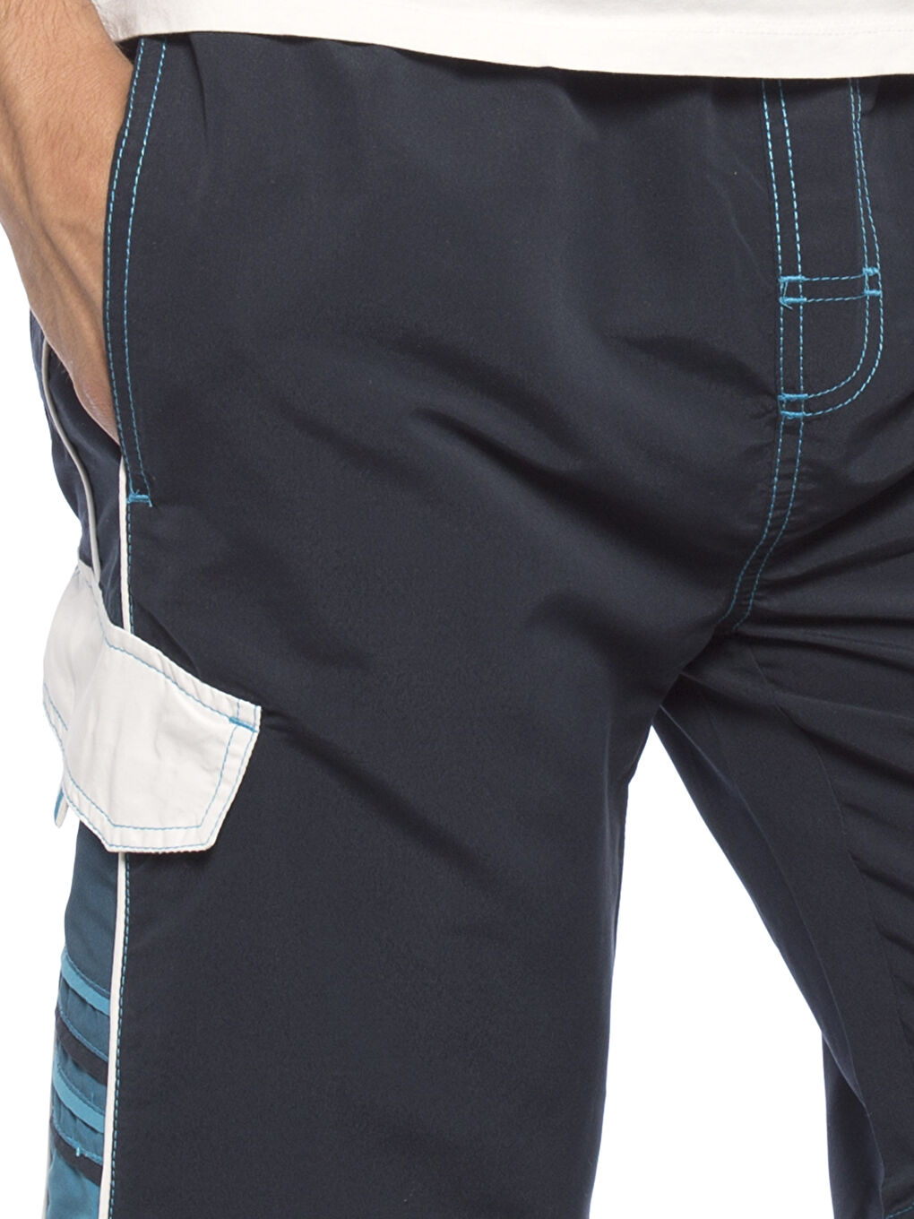 İndigo Diz Hizası Boy Baskılı Deniz Şortu-3