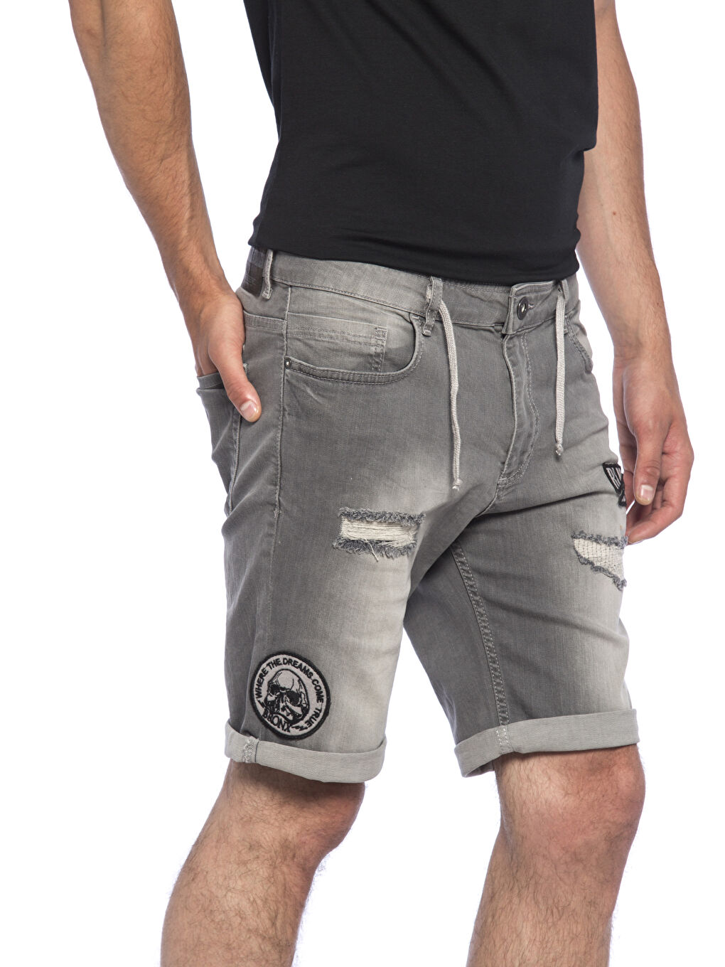 Gri Rodeo Jean Şort-3