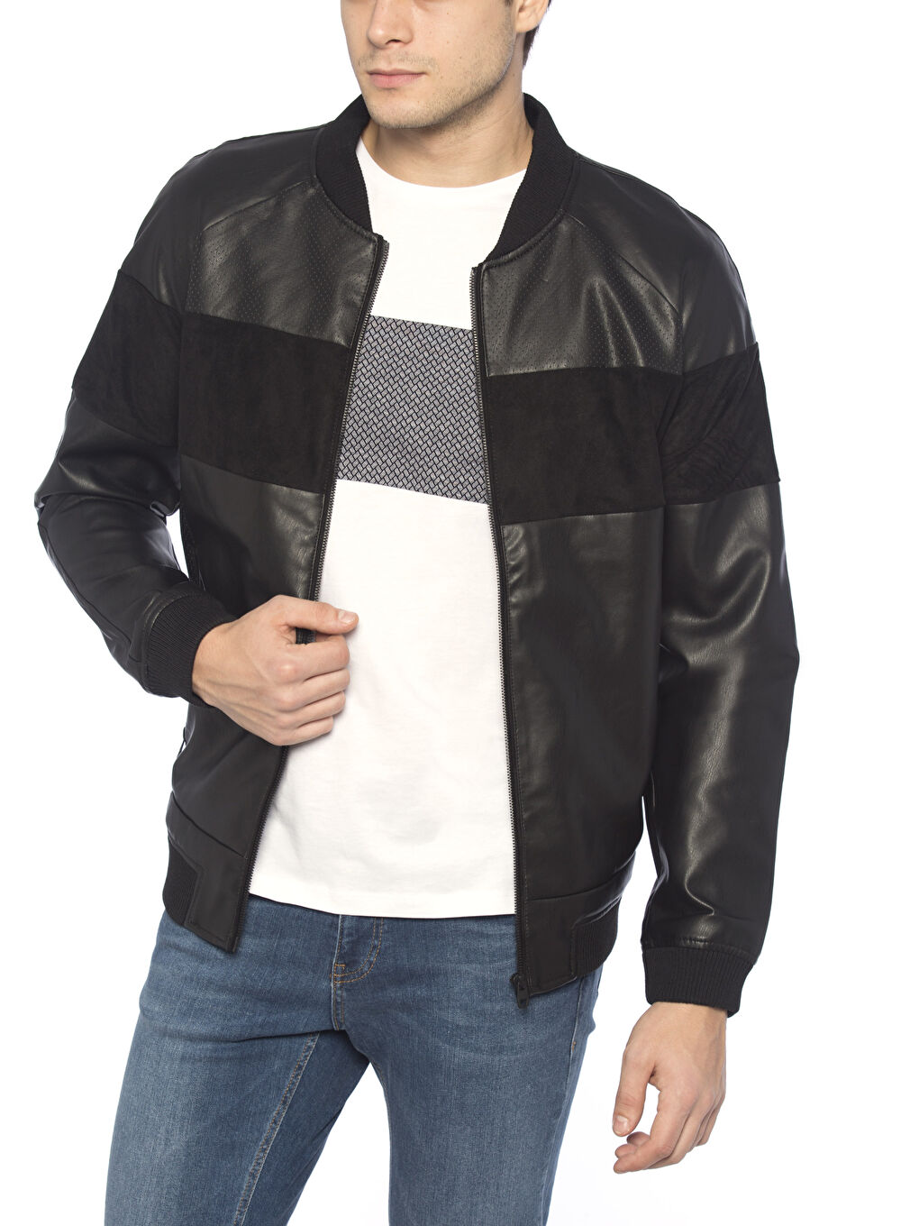 Yeni Siyah Deri Görünümlü Mont