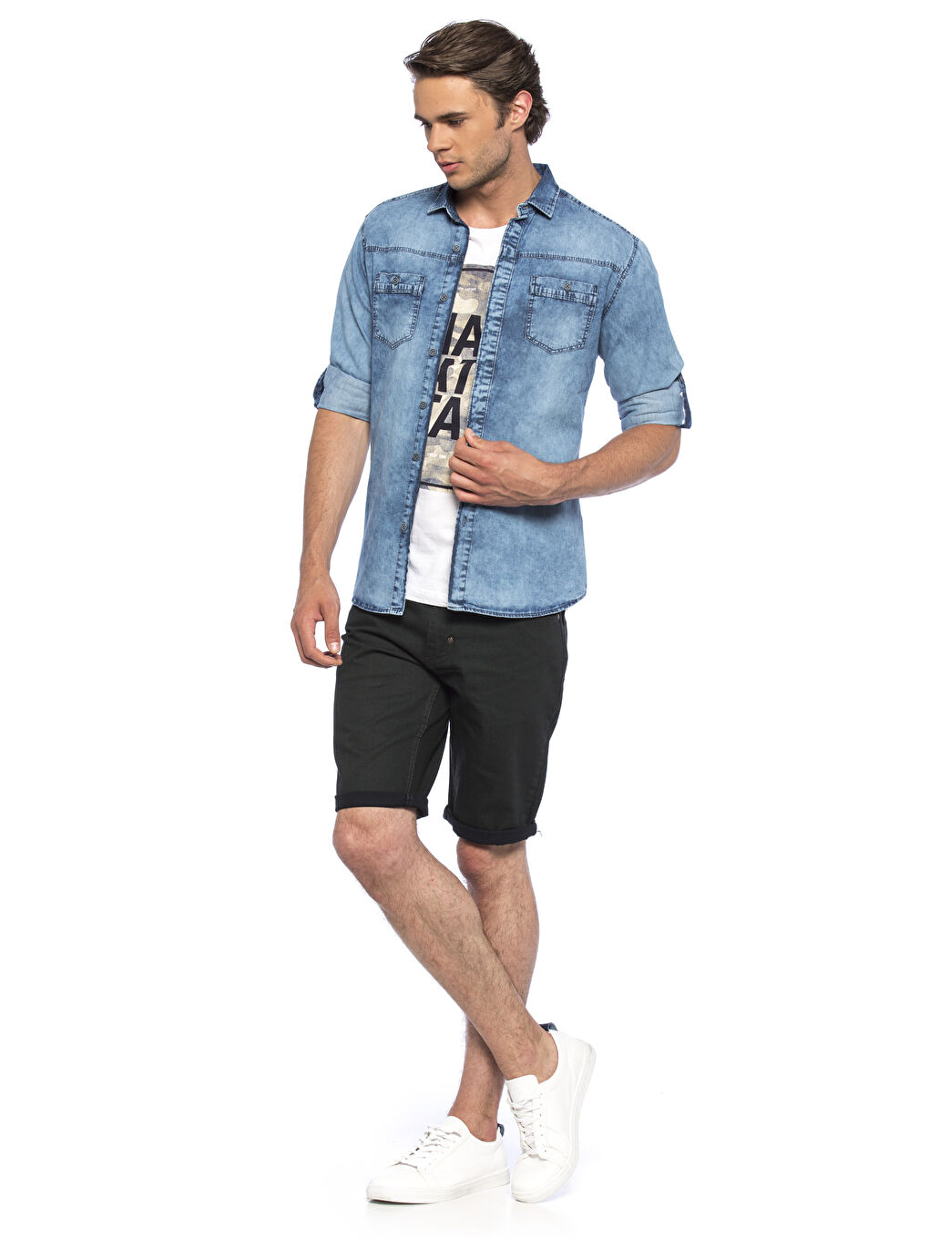 Orta İndigo Rodeo Jean Gömlek-2