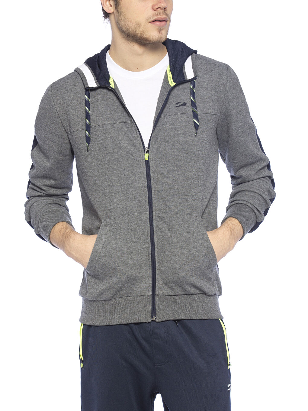 Gri Melanj Fermuarlı Sweatshirt