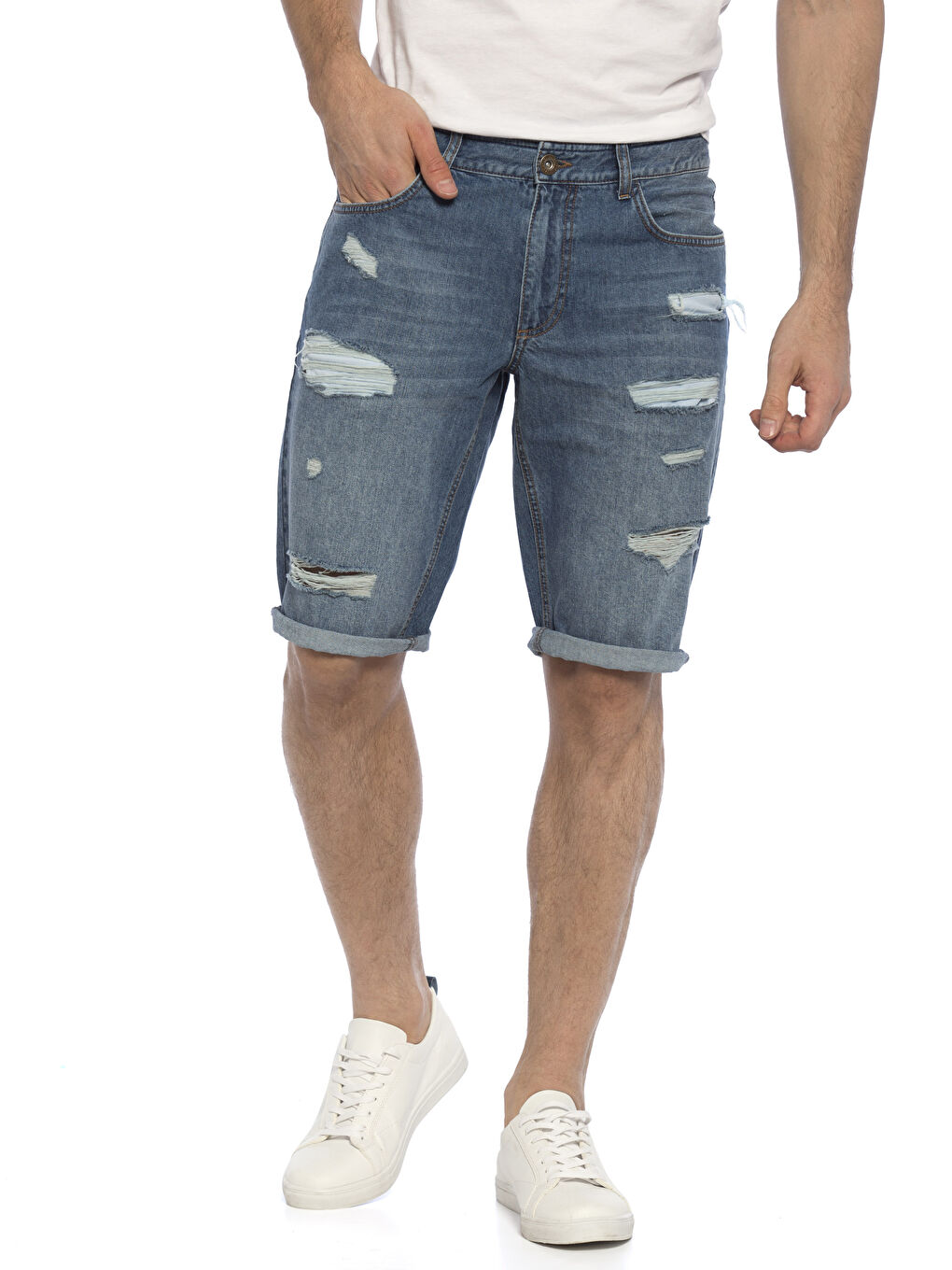 Orta İndigo Rodeo Jean Şort