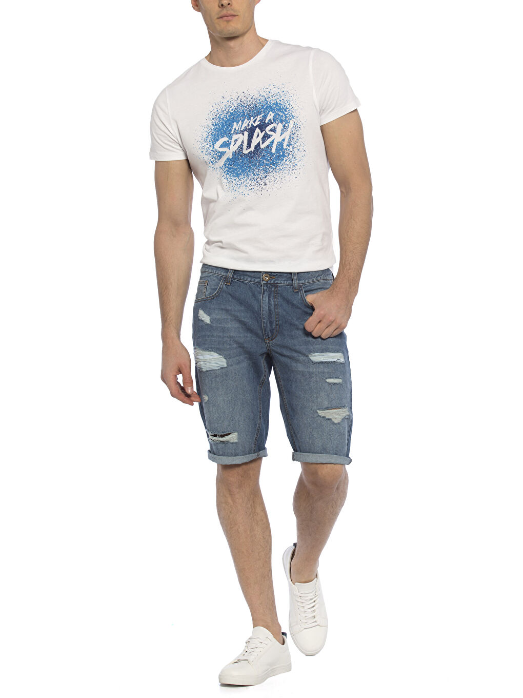 Orta İndigo Rodeo Jean Şort-2