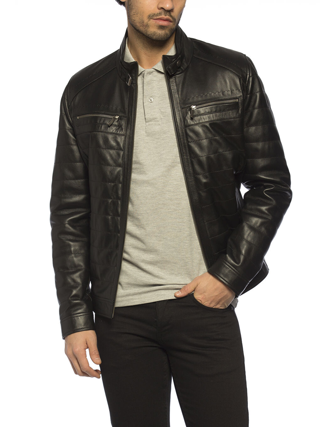 Yeni Siyah Deri Mont