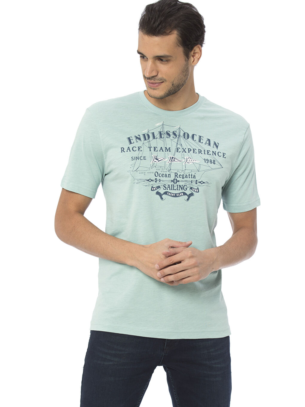 Yeşil Standart Fit Baskılı Erkek Tişört