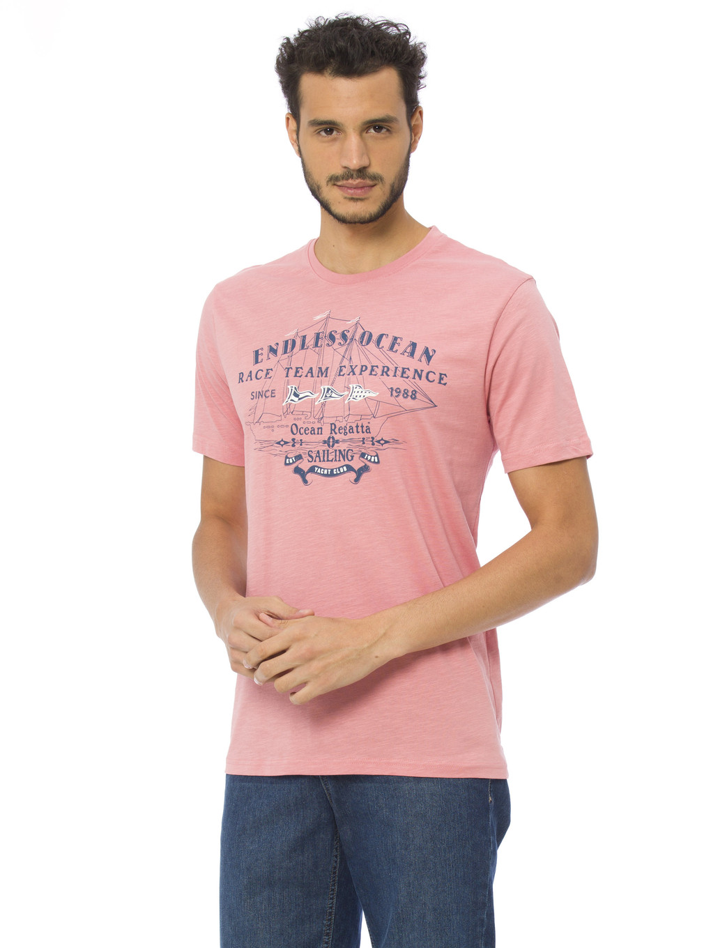 Pembe Baskılı Penye Erkek Tişört