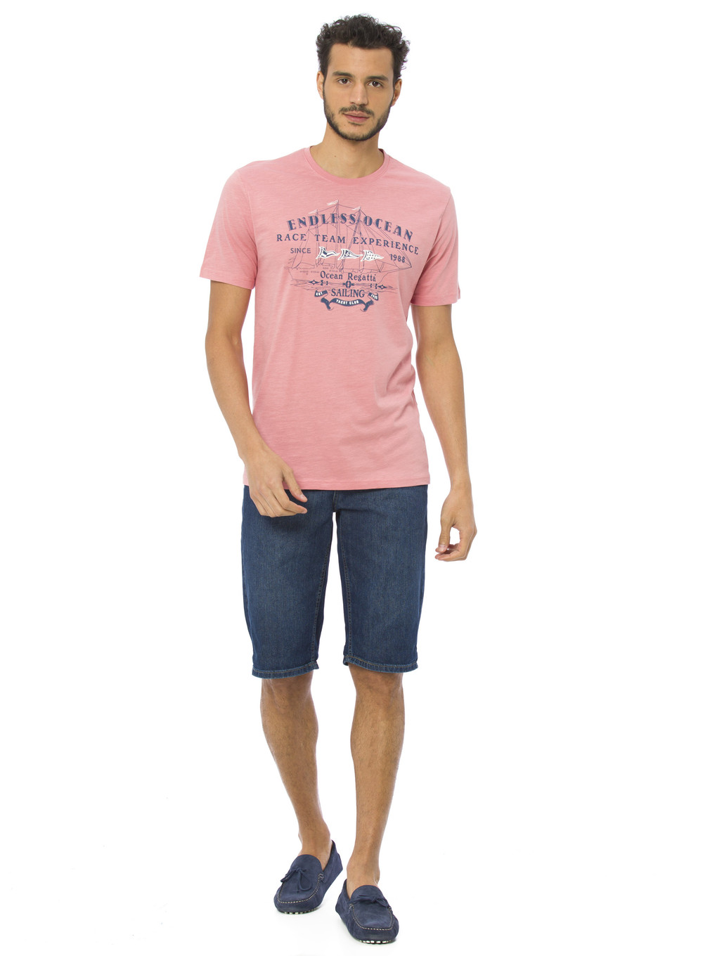 Pembe Baskılı Penye Erkek Tişört-2