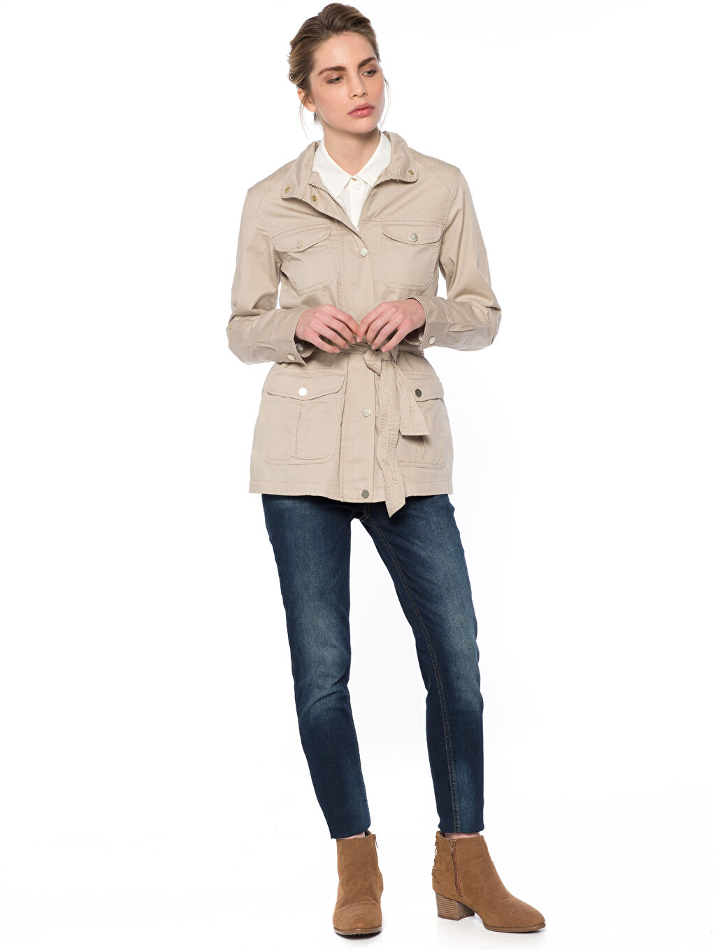 Jacket Collar Plain Long Sleeve Women's Slim Coat-2