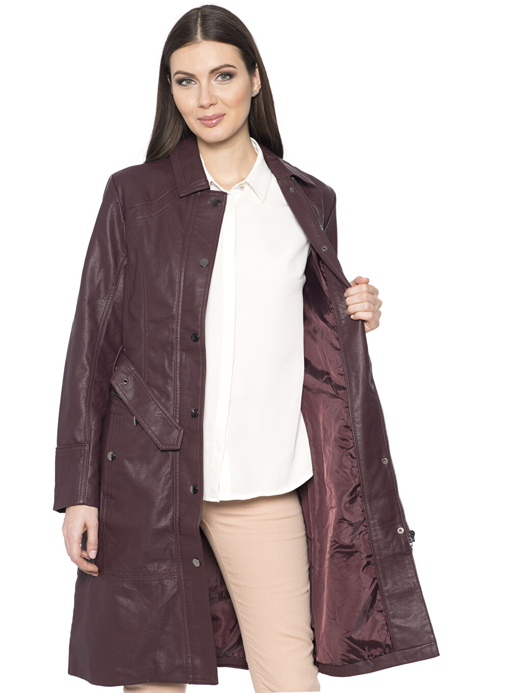 Bordo Deri Görünümlü Mont-1