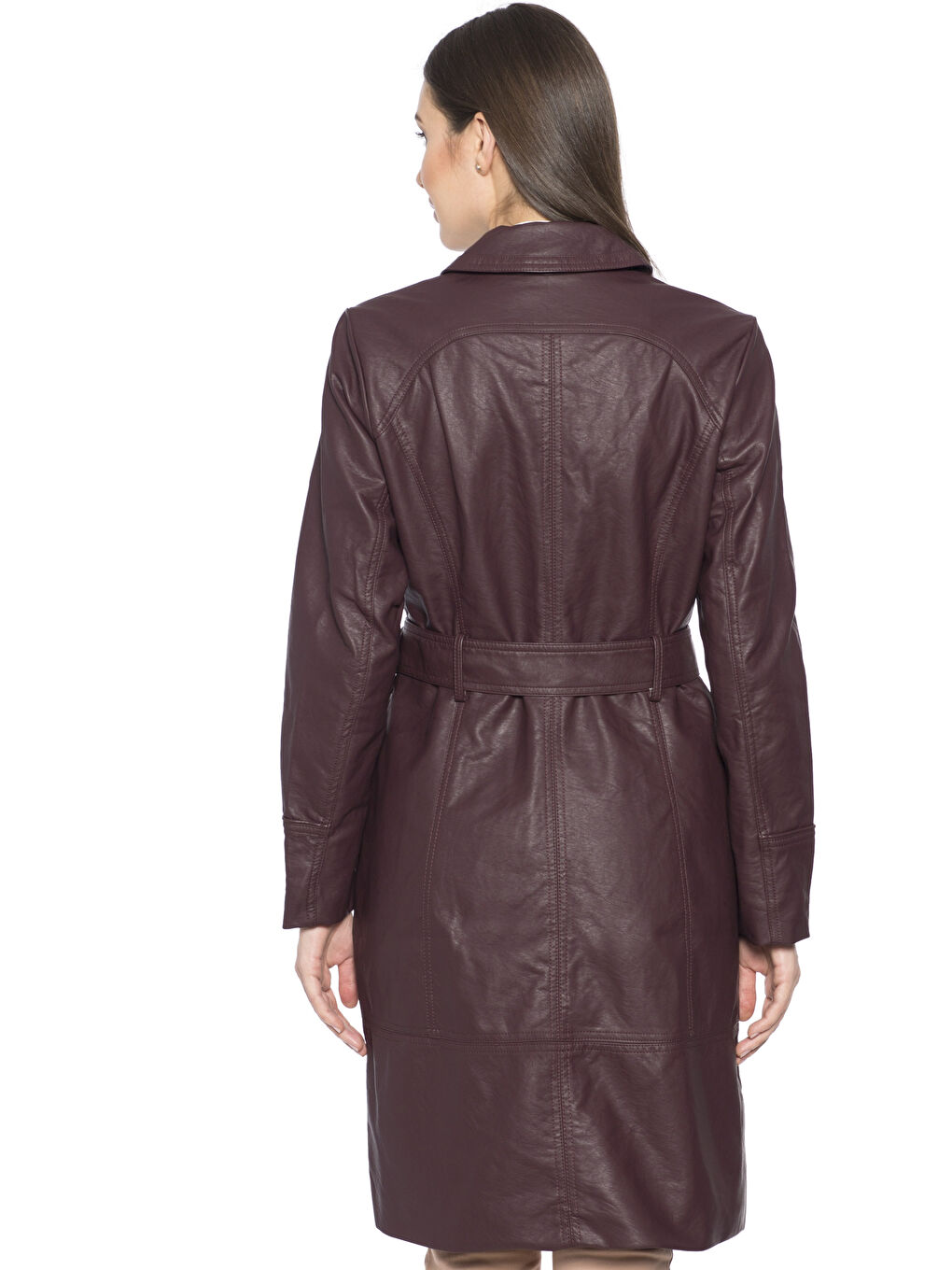 Bordo Deri Görünümlü Mont-2