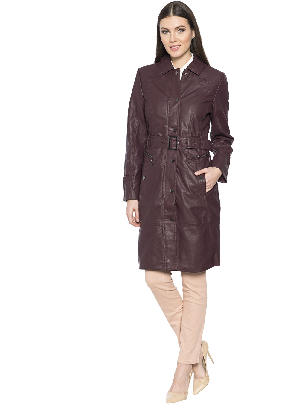 Bordo Deri Görünümlü Mont-3