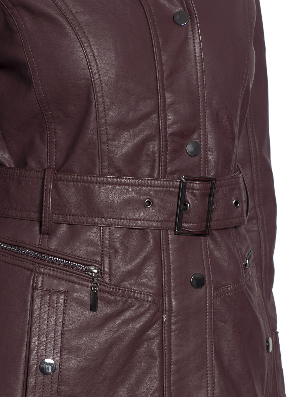 Bordo Deri Görünümlü Mont-4