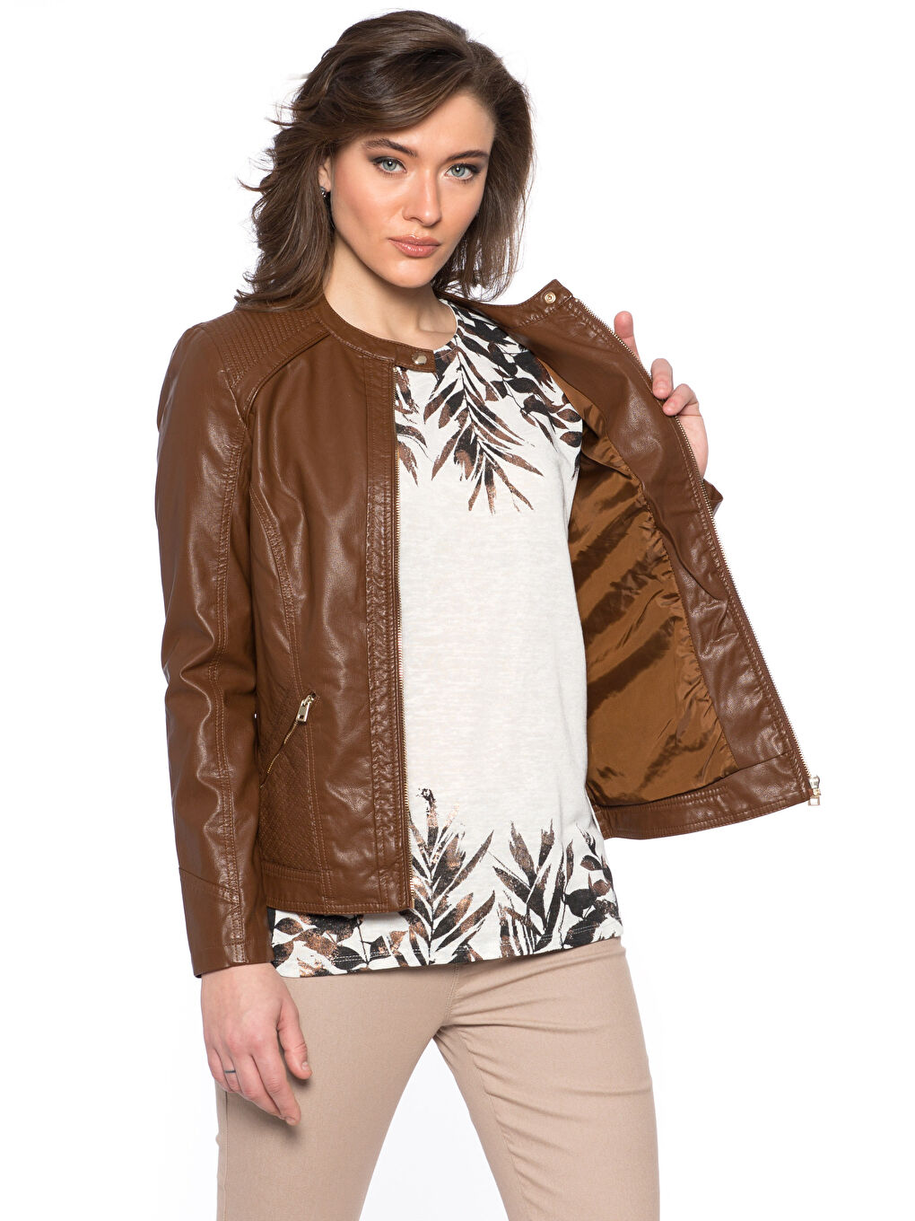 Kahverengi Kahve Deri Görünümlü Mont-1