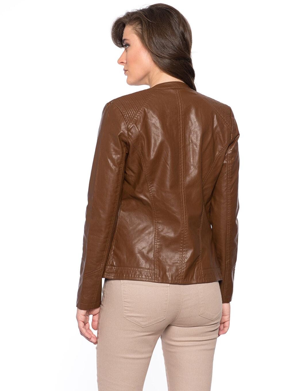 Kahverengi Kahve Deri Görünümlü Mont-2