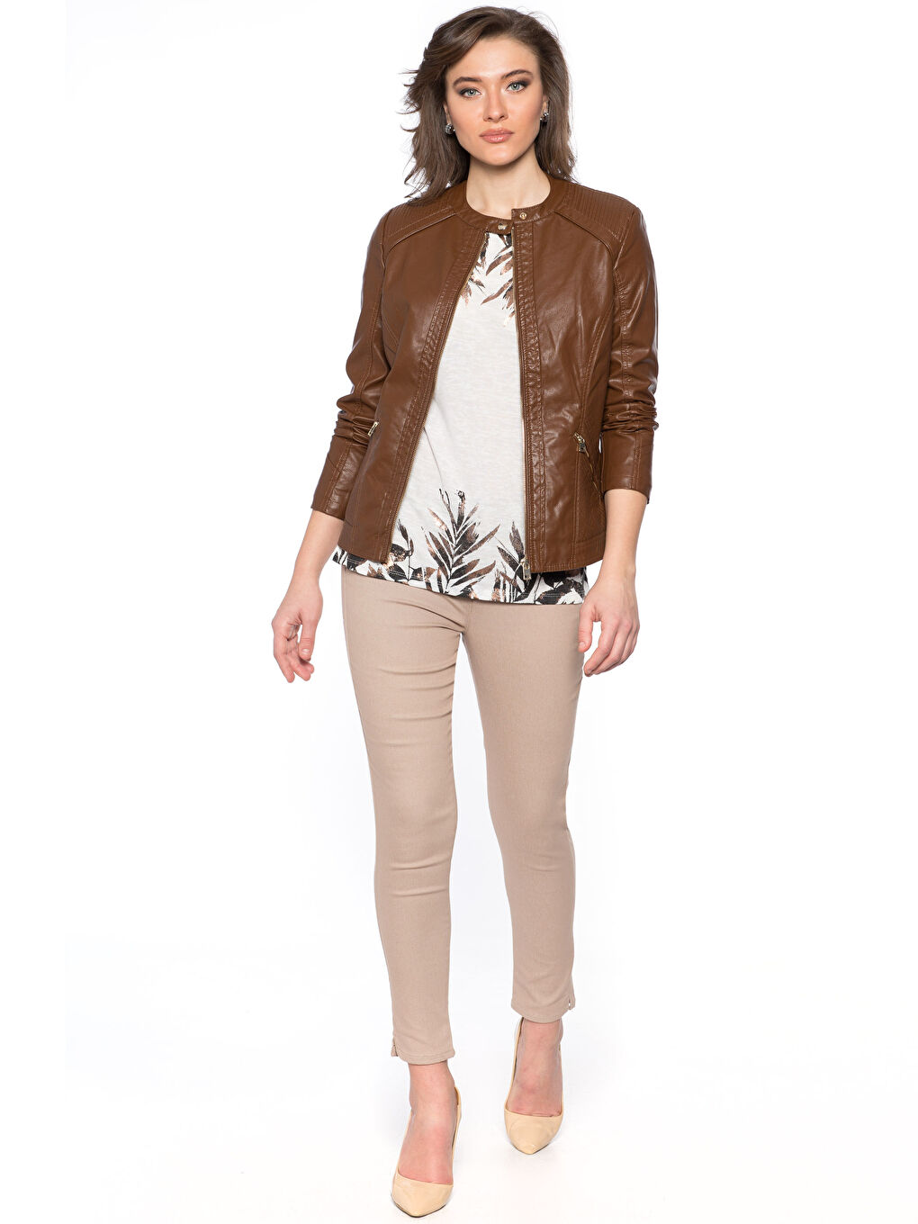 Kahverengi Kahve Deri Görünümlü Mont-3