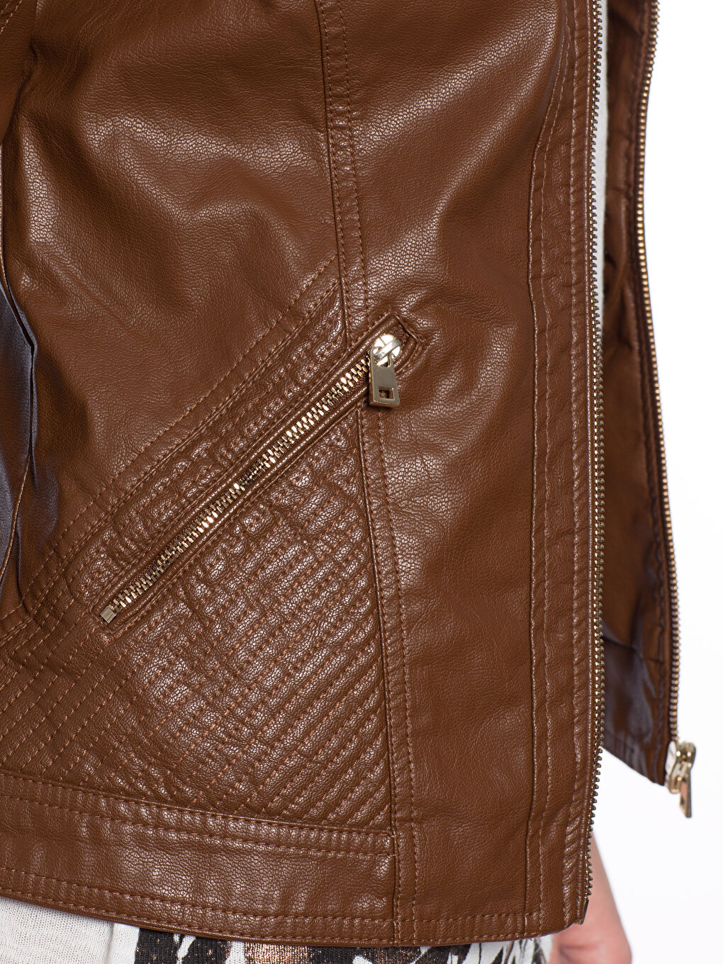 Kahverengi Kahve Deri Görünümlü Mont-4