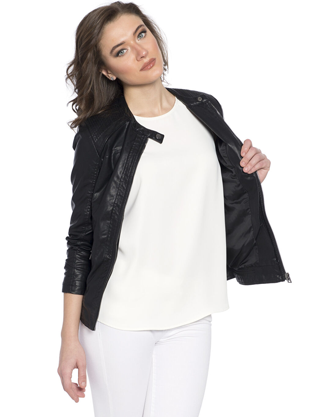 Yeni Siyah Deri Görünümlü Mont-1