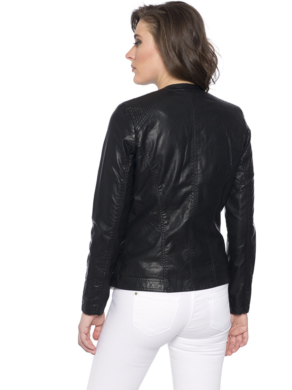 Yeni Siyah Deri Görünümlü Mont-2