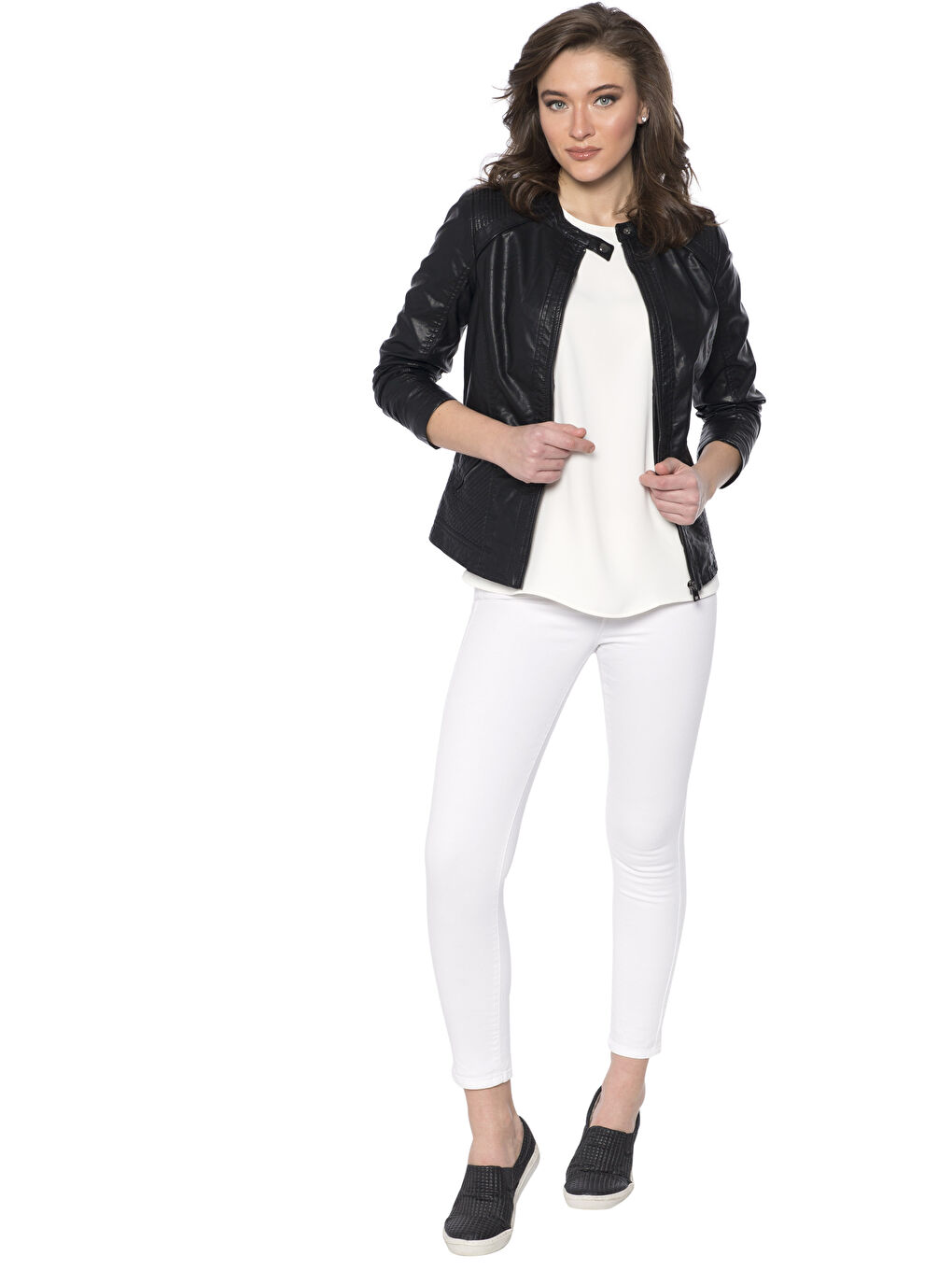 Yeni Siyah Deri Görünümlü Mont-3