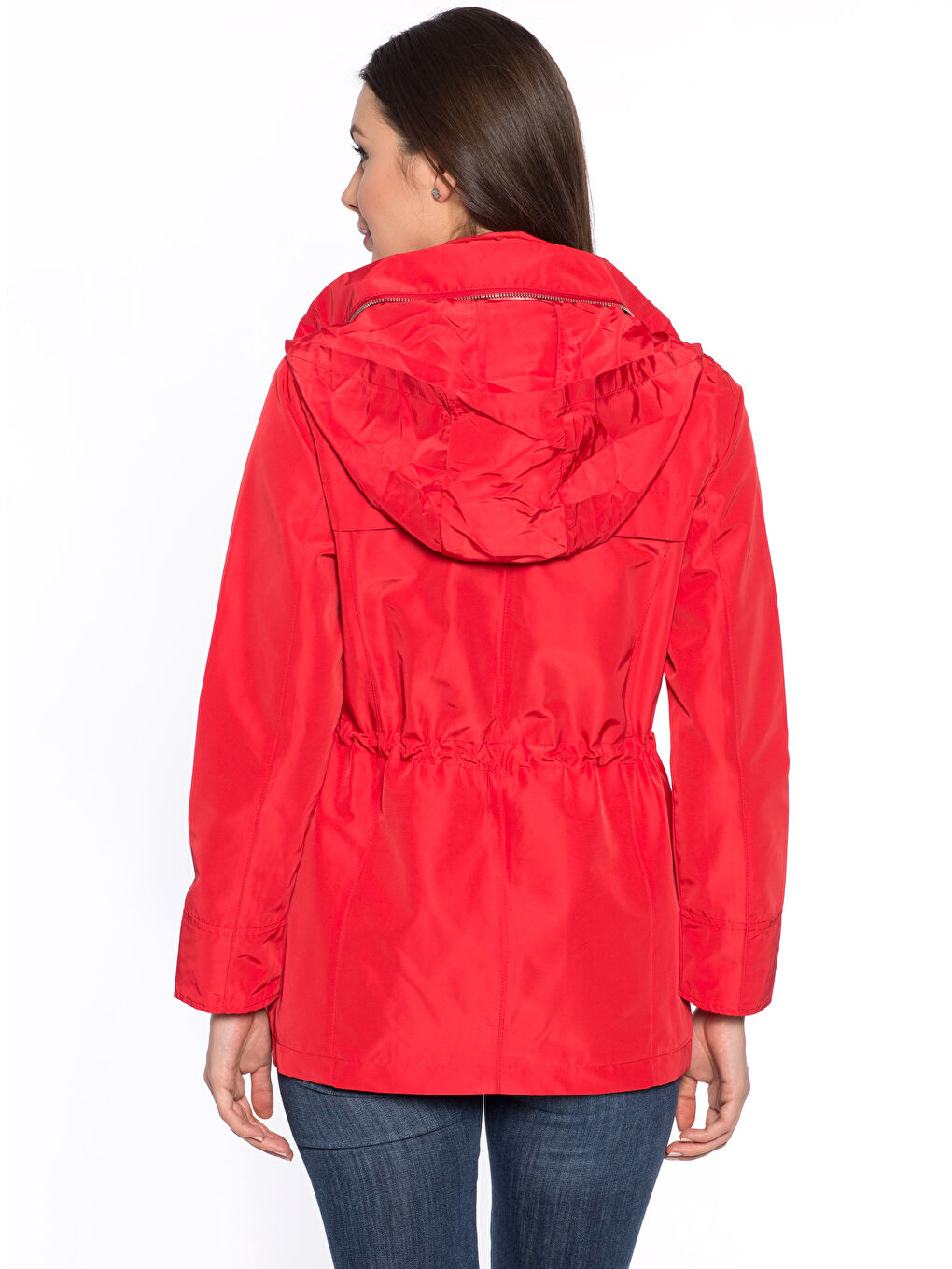 Pembe Dik Yaka Düz Uzun Kollu Kadın İnce Mont-2