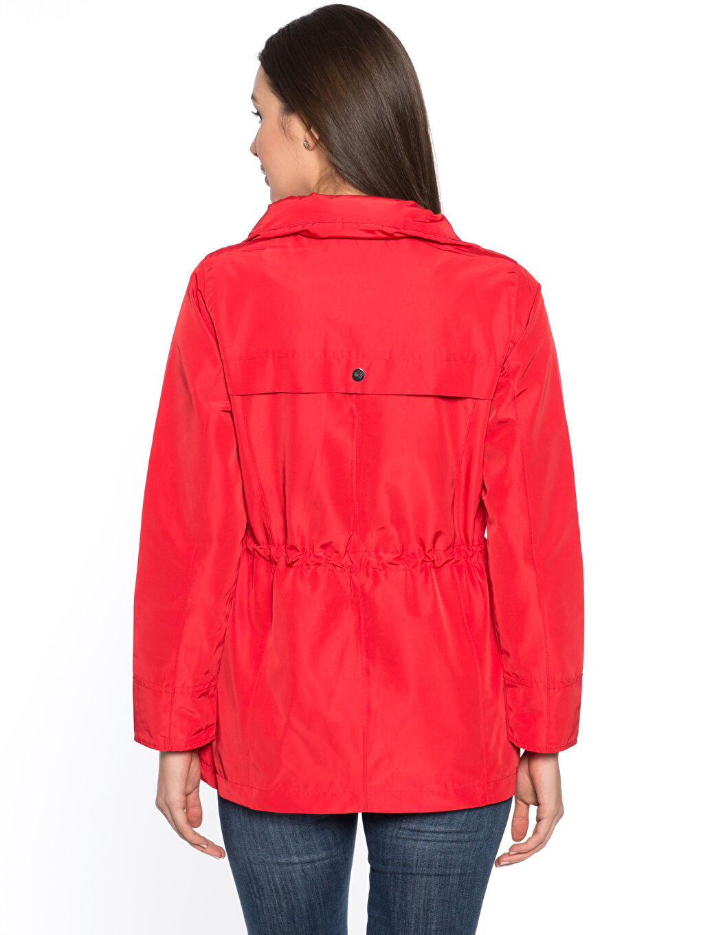 Pembe Dik Yaka Düz Uzun Kollu Kadın İnce Mont-3