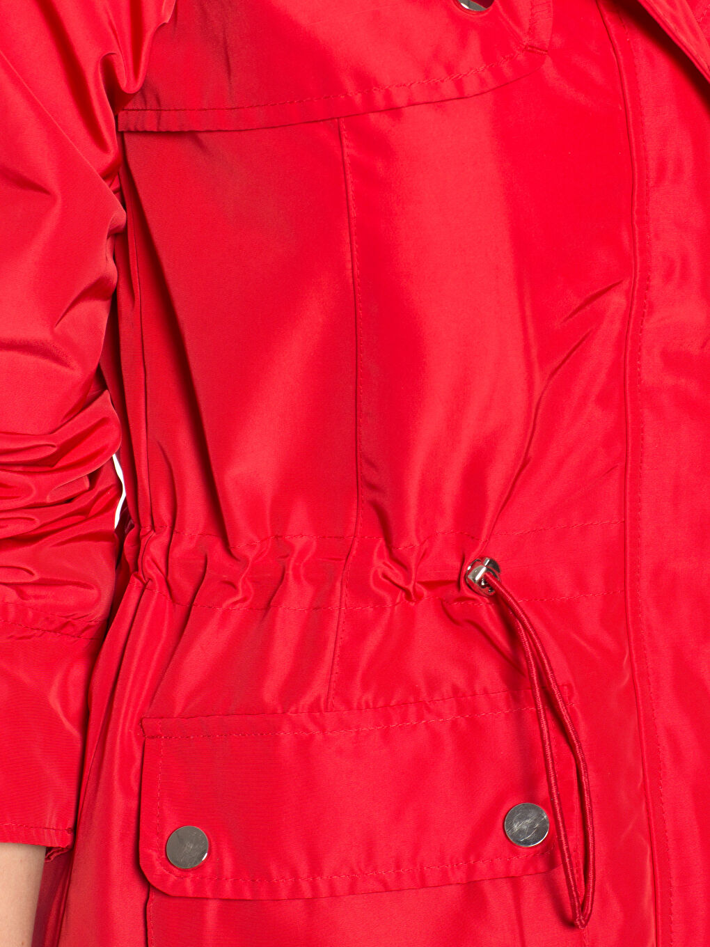 Pembe Dik Yaka Düz Uzun Kollu Kadın İnce Mont-5