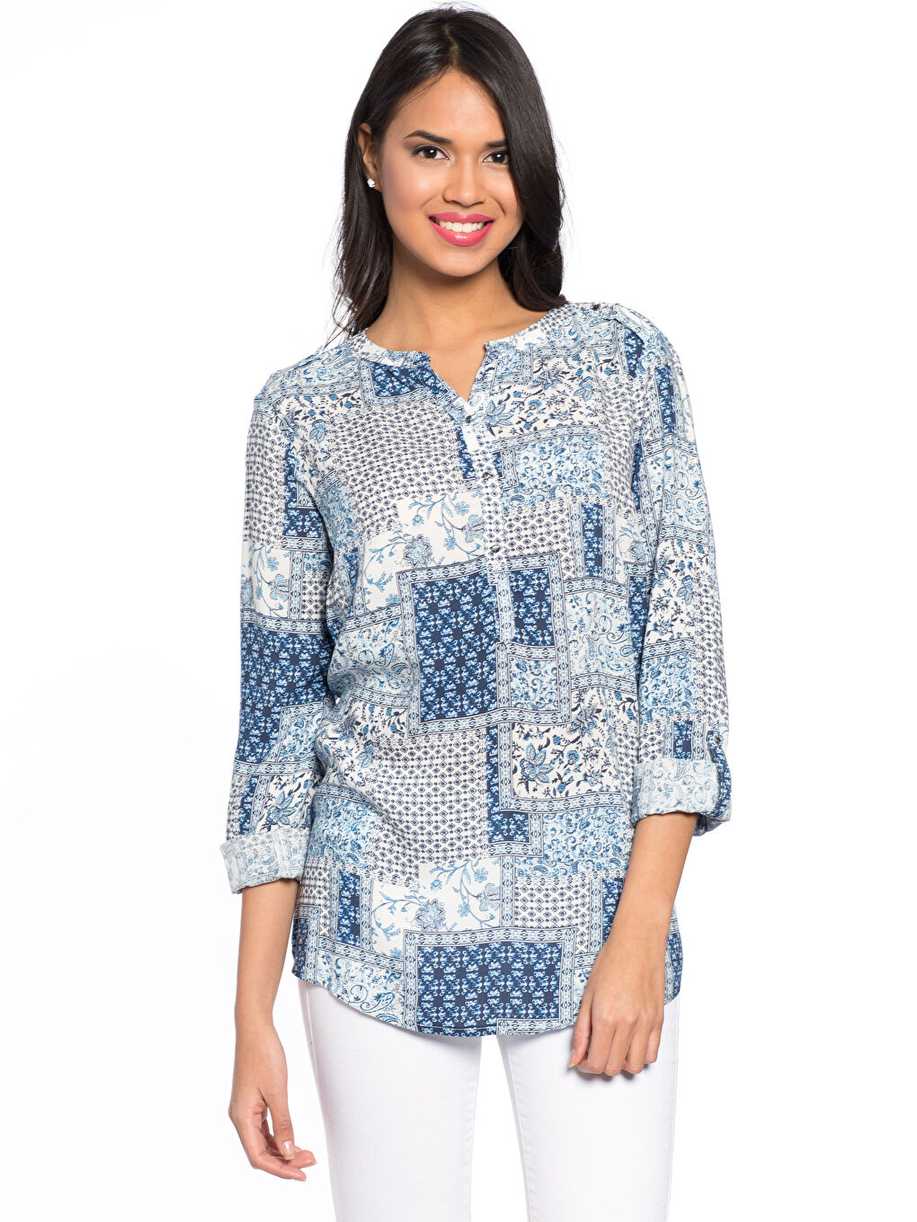 Mavi Baskılı Bluz
