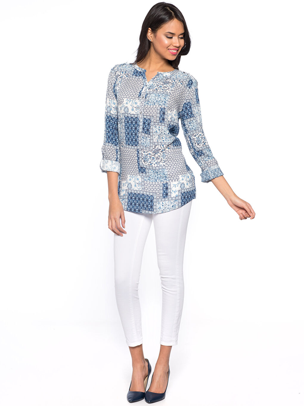 Mavi Baskılı Bluz-2