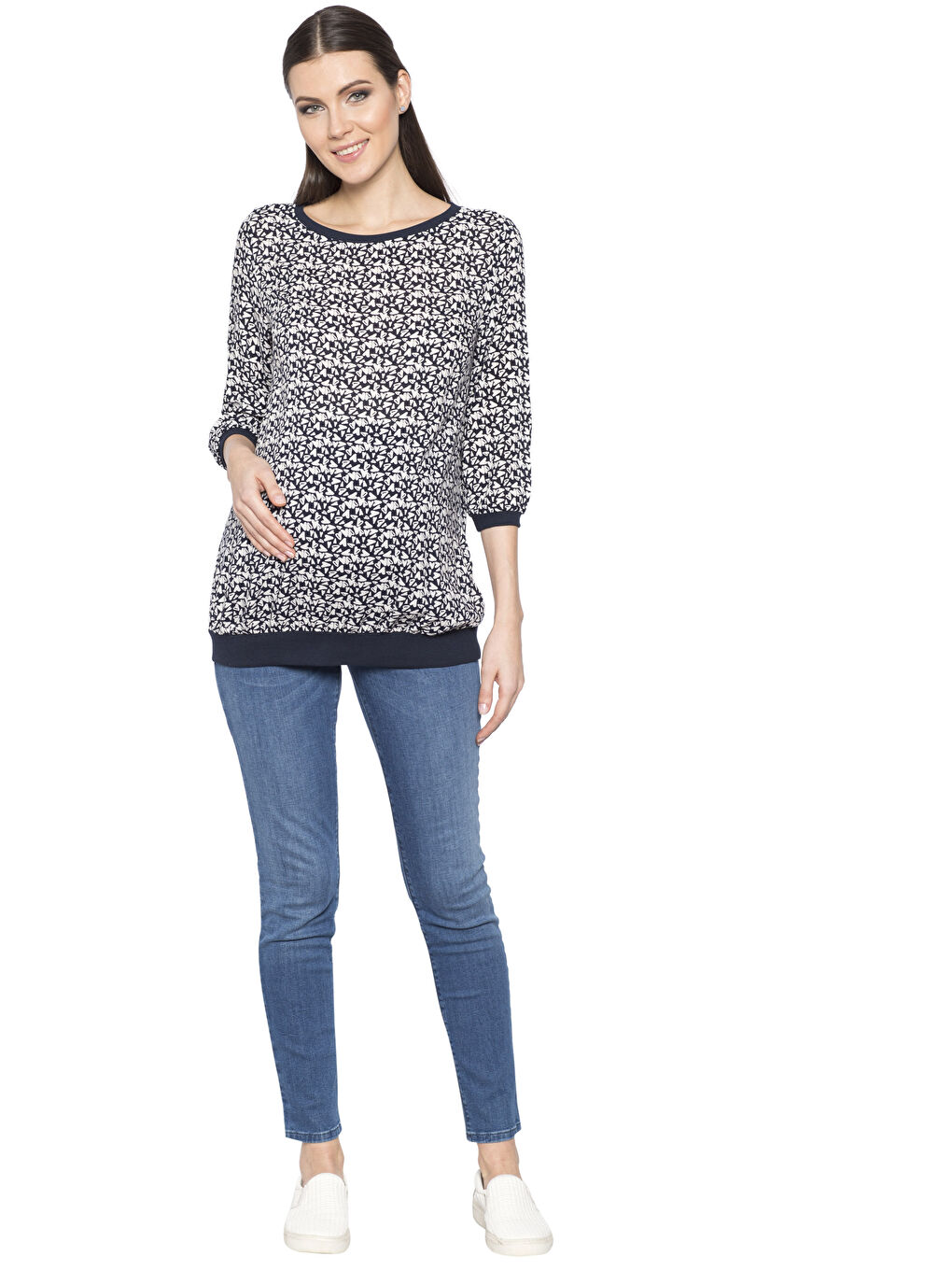 Lacivert Baskılı Bluz-2