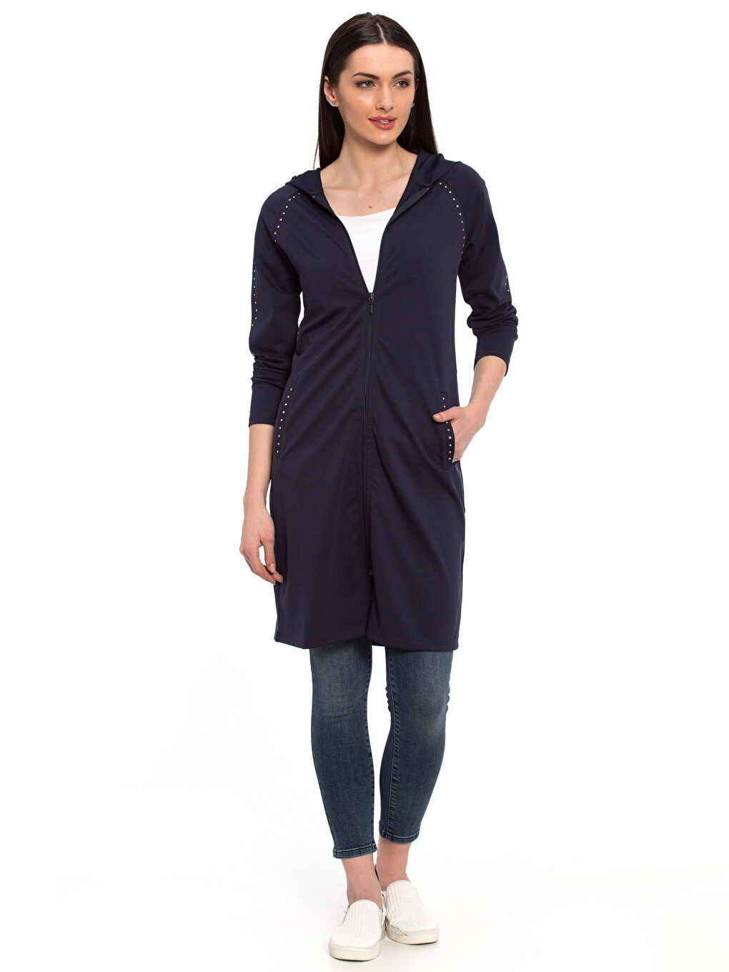 Lacivert Kapüşonlu İnce Hırka-2