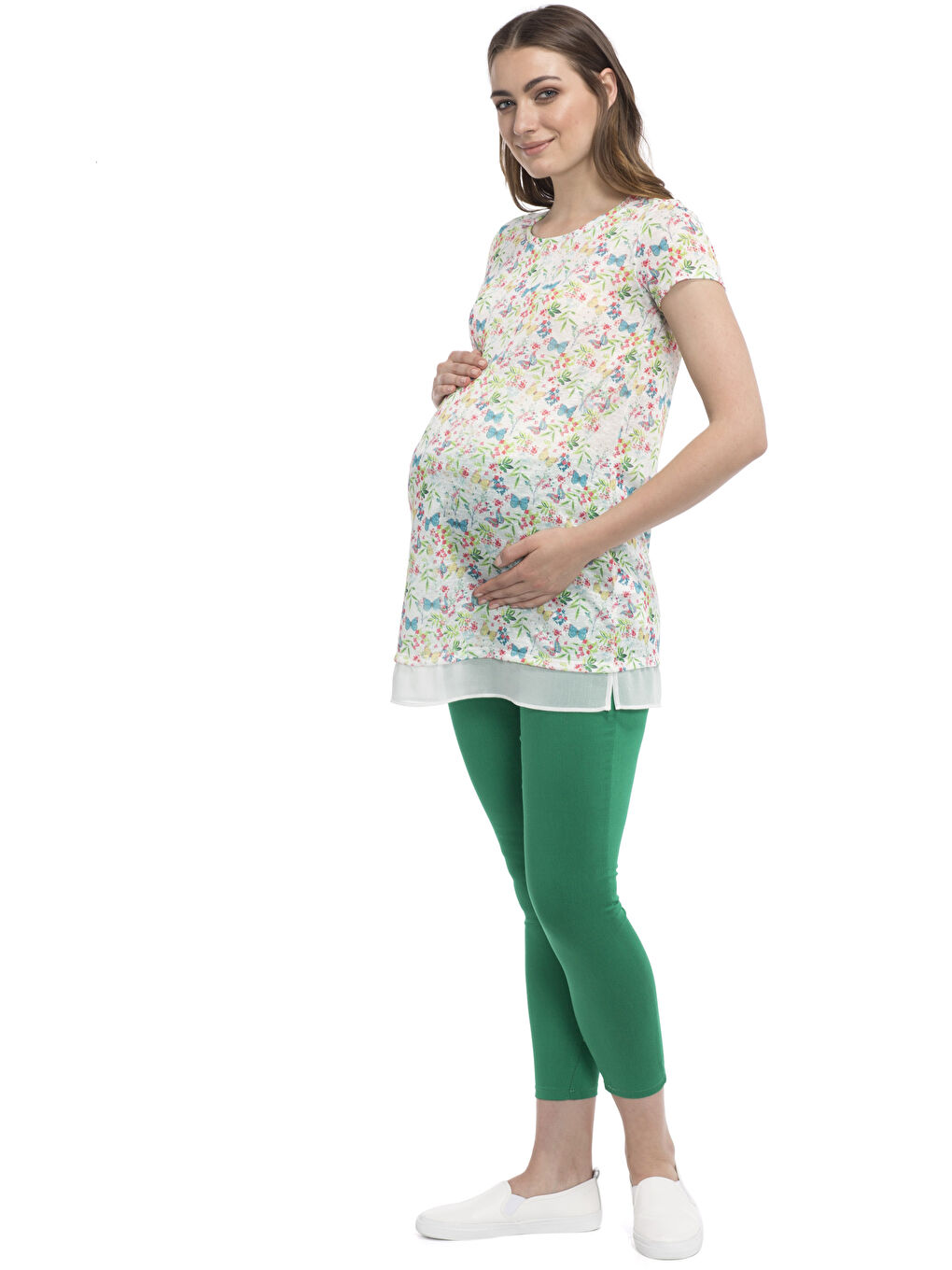 LCWAIKIKI Maternity Crew Neck Printed Short Sleeve Maternity Tunic -7YG493Z8-672