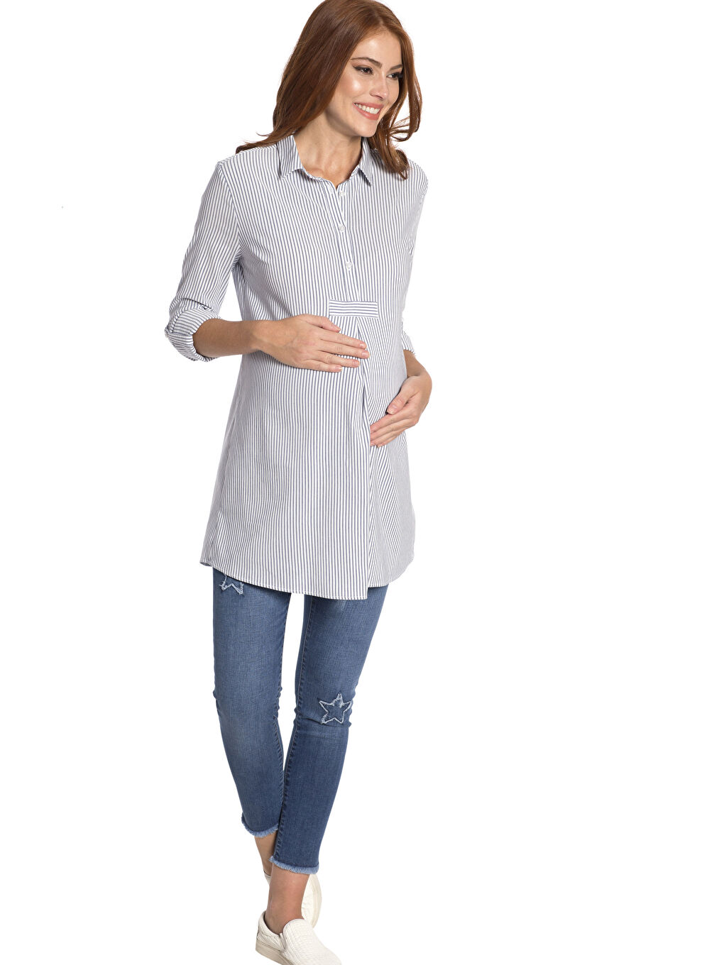 Gri Uzun Kollu Kadın Gömlek Tunik-2