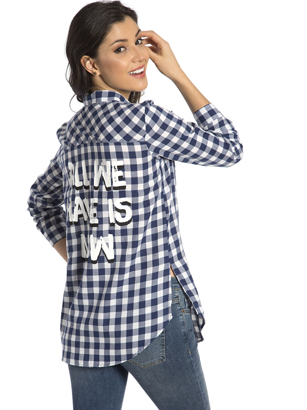 Lacivert Uzun Kollu Kadın Gömlek Tunik