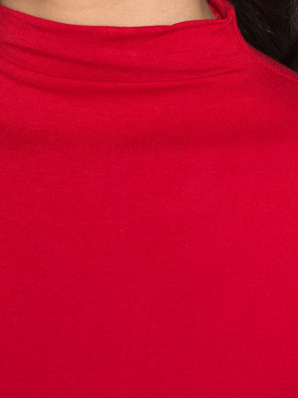 Kırmızı Dik Yaka Düz Kısa Kollu Kadın Tişört-3