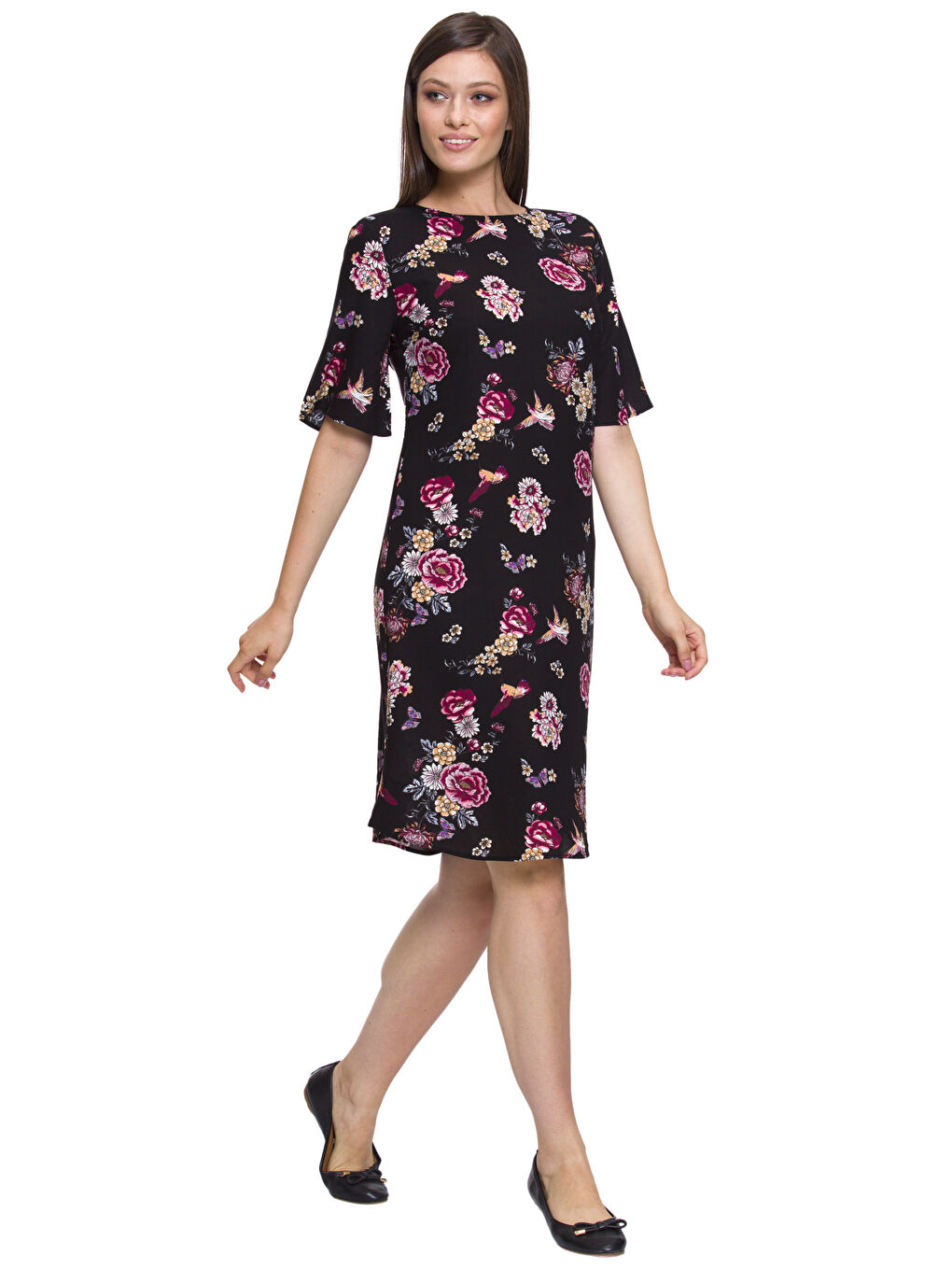 Siyah Baskılı Elbise