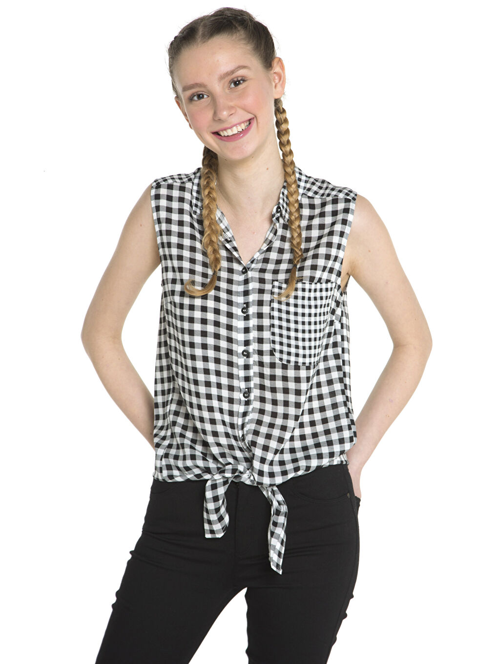 Siyah Kareli Kadın Gömlek