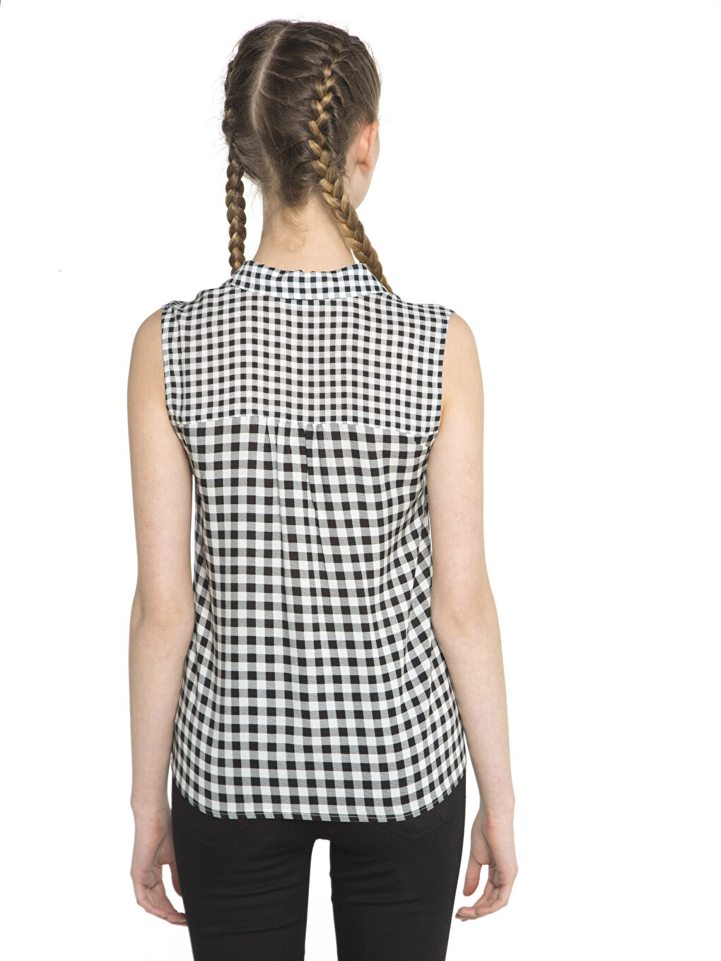 Siyah Kareli Kadın Gömlek-1